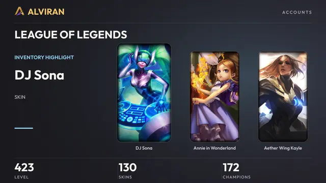 LEAGUE OF LEGENDS · Level 423 · DJ Sona, Annie in Wonderland, Aether Wing Kayle