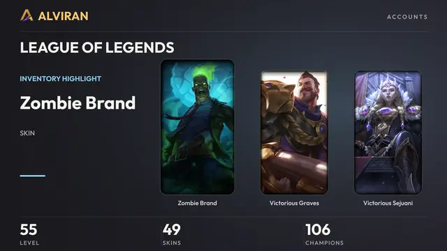 LEAGUE OF LEGENDS · Level 55 · Zombie Brand, Victorious Graves, Victorious Sejuani