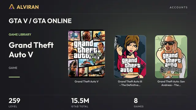 GTA V / GTA ONLINE · Level 259 · Grand Theft Auto V, Grand Theft Auto III - The Definitive Edition, Grand Theft Auto: San Andreas - The Definitive Edition