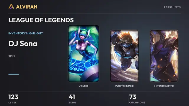 LEAGUE OF LEGENDS · Level 123 · DJ Sona, Pulsefire Ezreal, Victorious Aatrox
