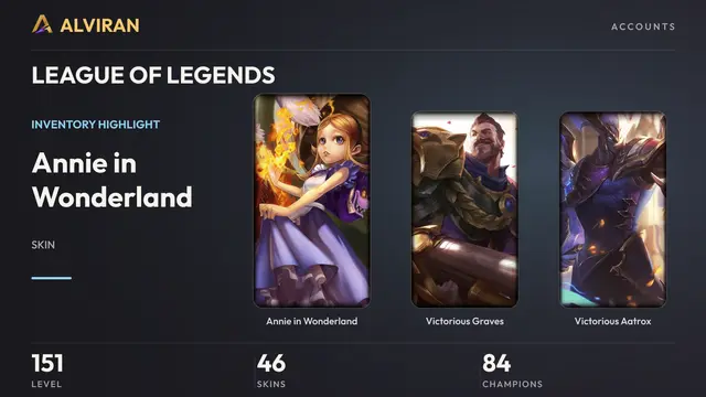 LEAGUE OF LEGENDS · Level 151 · Annie in Wonderland, Victorious Graves, Victorious Aatrox