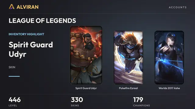 LEAGUE OF LEGENDS · Level 446 · Spirit Guard Udyr, Pulsefire Ezreal, Worlds 2017 Ashe