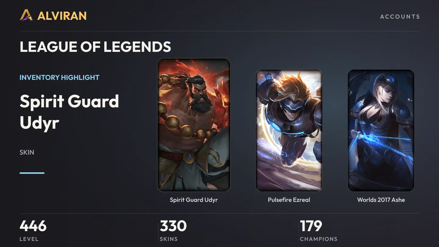 LEAGUE OF LEGENDS · Level 446 · Spirit Guard Udyr, Pulsefire Ezreal, Worlds 2017 Ashe