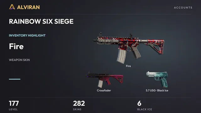 RAINBOW SIX SIEGE · Level 177 · Fire, Crossfader, Black Ice · 5.7 USG