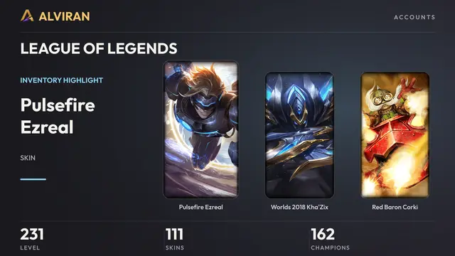 LEAGUE OF LEGENDS · Level 231 · Pulsefire Ezreal, Worlds 2018 Kha'Zix, Red Baron Corki