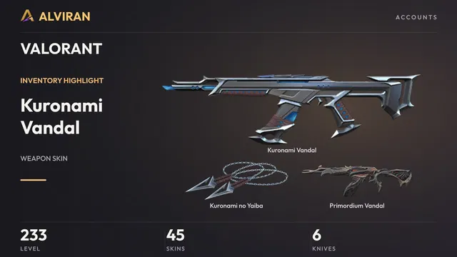 VALORANT · Level 233 · Kuronami Vandal, Kuronami no Yaiba · Melee, Primordium Vandal