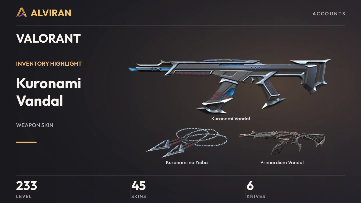 VALORANT · Level 233 · Kuronami Vandal, Kuronami no Yaiba · Melee, Primordium Vandal