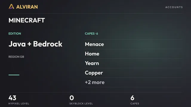 MINECRAFT · Level 43 · Menace, Home, Yearn, Copper