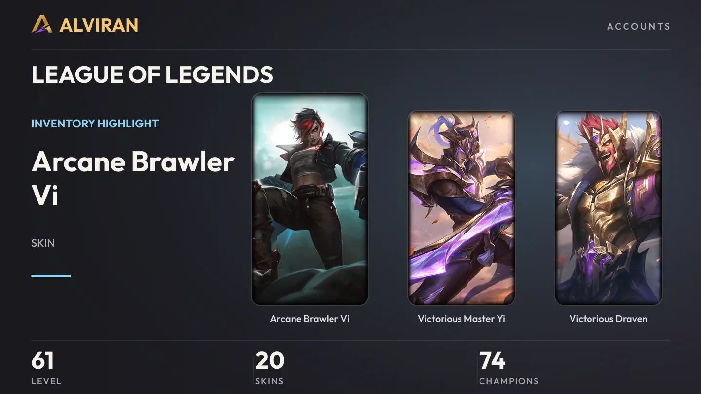 LEAGUE OF LEGENDS · Level 61 · Arcane Brawler Vi, Victorious Master Yi, Victorious Draven