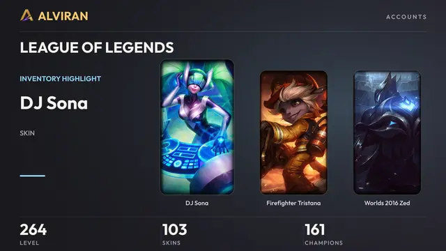 LEAGUE OF LEGENDS · Level 264 · DJ Sona, Firefighter Tristana, Worlds 2016 Zed