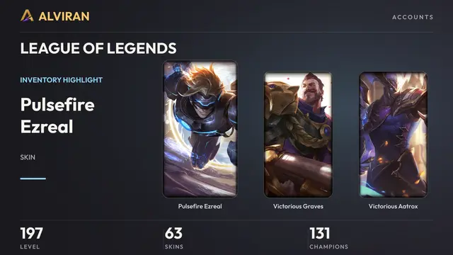 LEAGUE OF LEGENDS · Level 197 · Pulsefire Ezreal, Victorious Graves, Victorious Aatrox