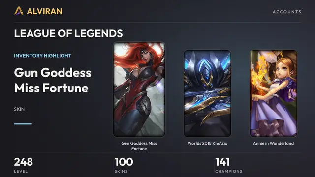 LEAGUE OF LEGENDS · Level 248 · Gun Goddess Miss Fortune, Worlds 2018 Kha'Zix, Annie in Wonderland