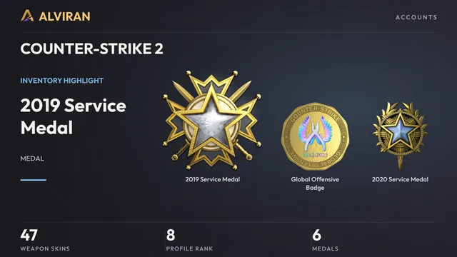 COUNTER-STRIKE 2 · Level 8 · 2019 Service Medal, Global Offensive Badge, 2020 Service Medal