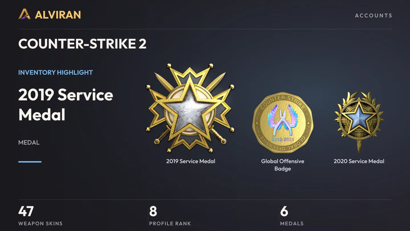 COUNTER-STRIKE 2 · Level 8 · 2019 Service Medal, Global Offensive Badge, 2020 Service Medal