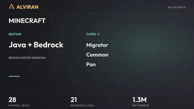 MINECRAFT · Level 28 · Migrator, Common, Pan