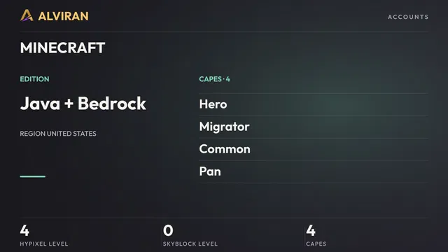 MINECRAFT · Level 4 · Hero, Migrator, Common, Pan