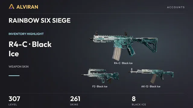 RAINBOW SIX SIEGE · Level 307 · Black Ice · R4-C, Black Ice · F2, Black Ice · AK-12