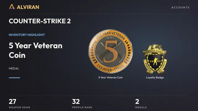 COUNTER-STRIKE 2 · Level 32 · 5 Year Veteran Coin, Loyalty Badge