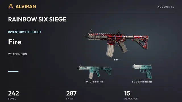 RAINBOW SIX SIEGE · Level 242 · Fire, Black Ice · R4-C, Black Ice · 5.7 USG