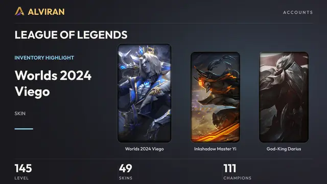 LEAGUE OF LEGENDS · Level 145 · Worlds 2024 Viego, Inkshadow Master Yi, God-King Darius