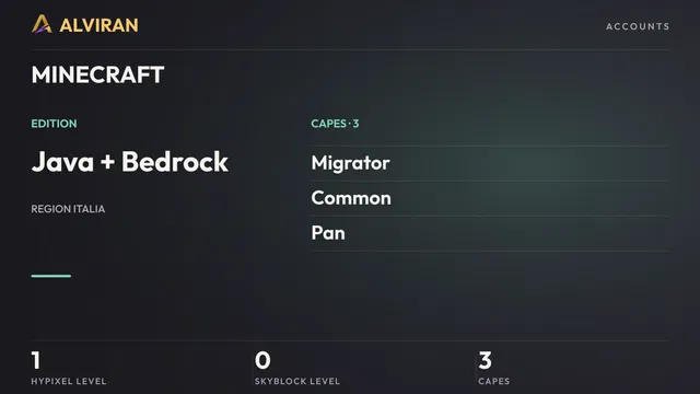 MINECRAFT · Level 1 · Migrator, Common, Pan