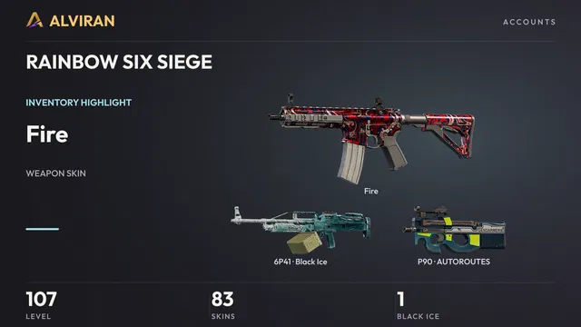 RAINBOW SIX SIEGE · Level 107 · Fire, Black Ice · 6P41, AUTOROUTES · P90