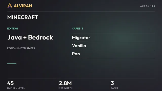 MINECRAFT · Level 45 · Migrator, Vanilla, Pan