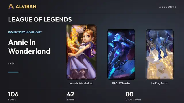 LEAGUE OF LEGENDS · Level 106 · Annie in Wonderland, PROJECT: Ashe, Ice King Twitch