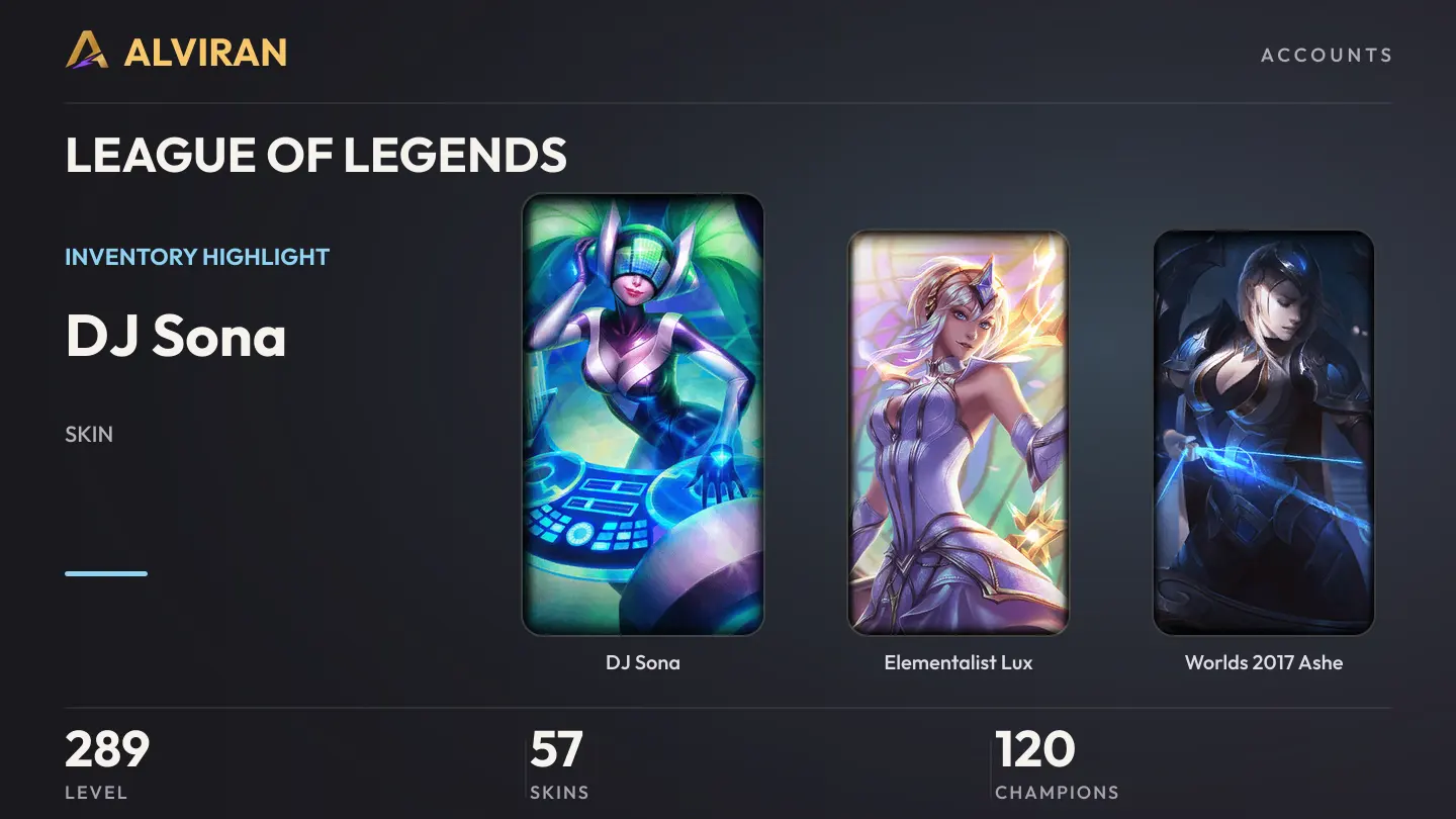 LEAGUE OF LEGENDS · Level 289 · DJ Sona, Elementalist Lux, Worlds 2017 Ashe