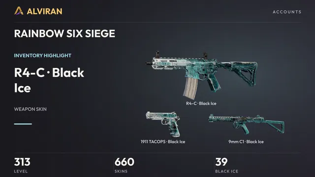 RAINBOW SIX SIEGE · Level 313 · Black Ice · R4-C, Black Ice · 1911 TACOPS, Black Ice · 9mm C1