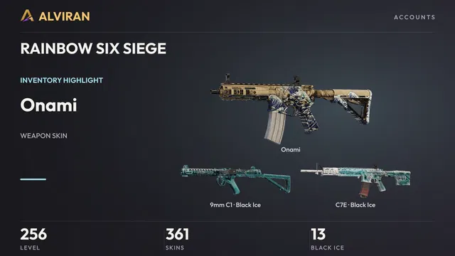 RAINBOW SIX SIEGE · Level 256 · Onami, Black Ice · 9mm C1, Black Ice · C7E
