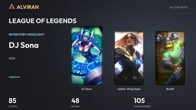 LEAGUE OF LEGENDS · Level 85 · DJ Sona, Aether Wing Kayle, Brolaf