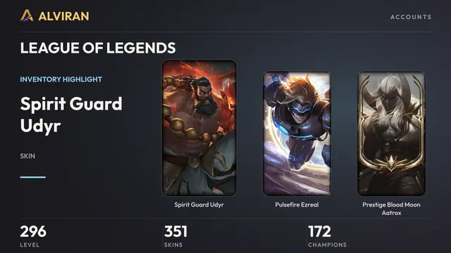 LEAGUE OF LEGENDS · Level 296 · Spirit Guard Udyr, Pulsefire Ezreal, Prestige Blood Moon Aatrox