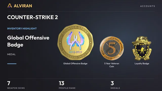 COUNTER-STRIKE 2 · Level 13 · Global Offensive Badge, 5 Year Veteran Coin, Loyalty Badge