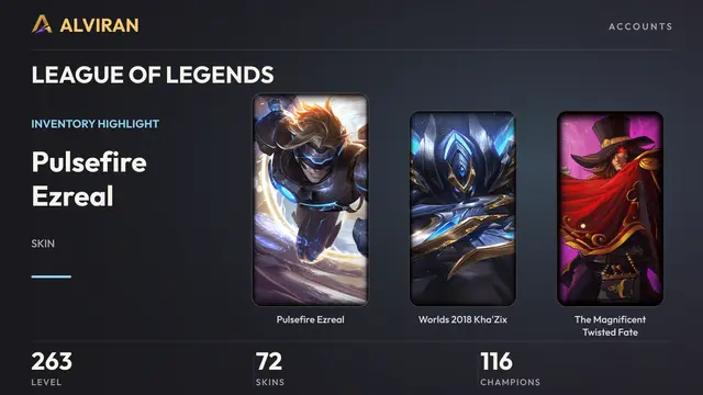 LEAGUE OF LEGENDS · Level 263 · Pulsefire Ezreal, Worlds 2018 Kha'Zix, The Magnificent Twisted Fate
