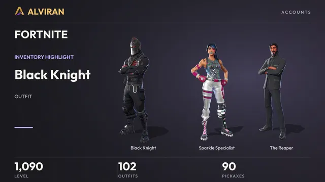 FORTNITE · Level 1090 · Black Knight, Sparkle Specialist, The Reaper