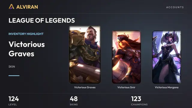 LEAGUE OF LEGENDS · Level 124 · Victorious Graves, Victorious Sivir, Victorious Morgana