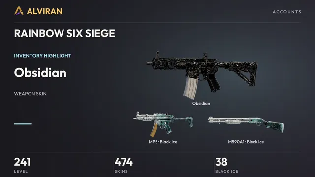 RAINBOW SIX SIEGE · Level 241 · Obsidian, Black Ice · MP5, Black Ice · M590A1