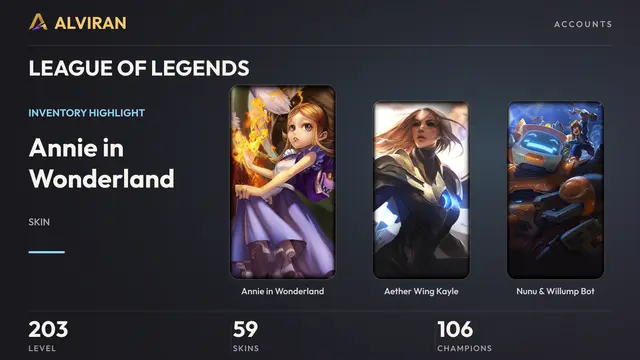 LEAGUE OF LEGENDS · Level 203 · Annie in Wonderland, Aether Wing Kayle, Nunu & Willump Bot