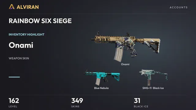 RAINBOW SIX SIEGE · Level 162 · Onami, Blue Nebula, Black Ice · SMG-11