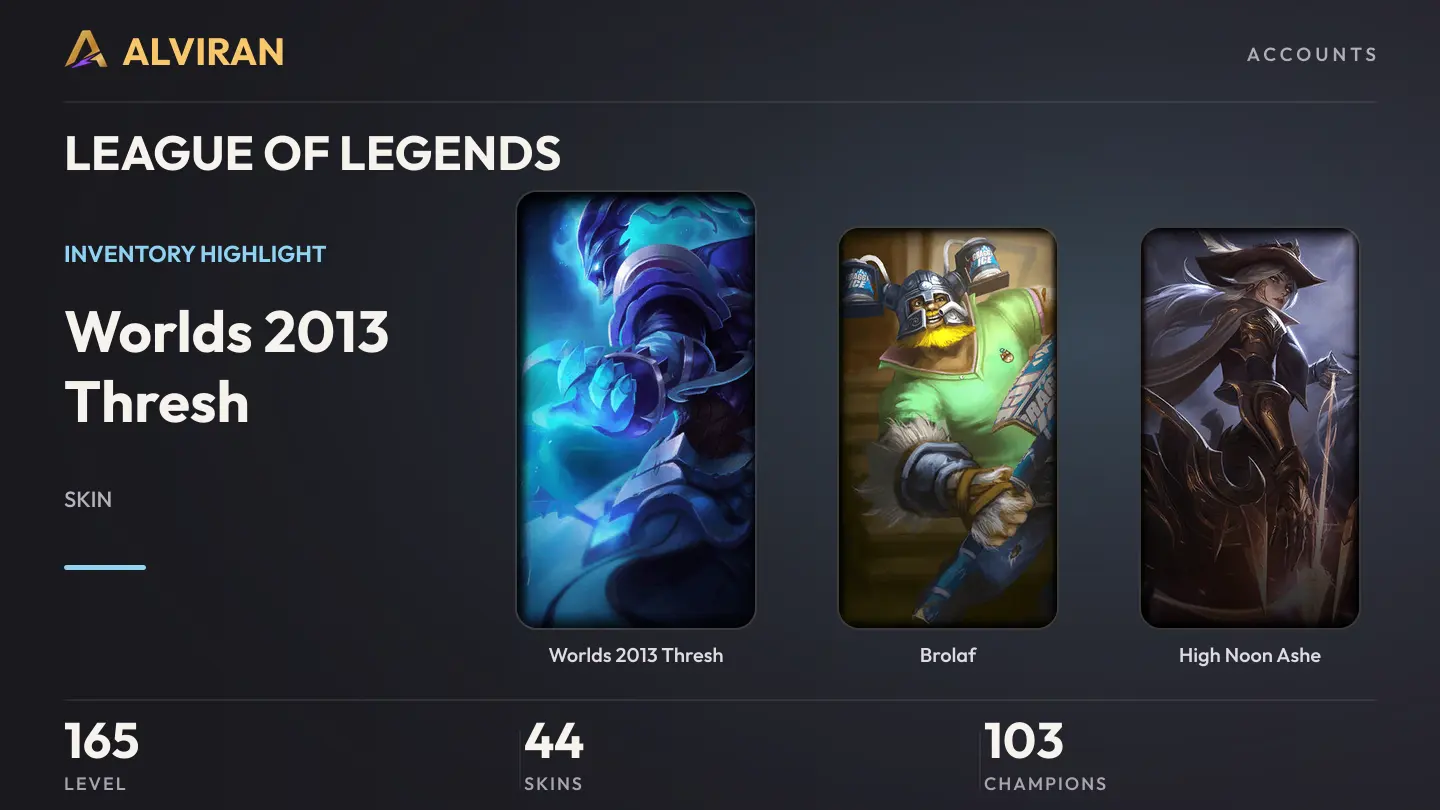 LEAGUE OF LEGENDS · Level 165 · Worlds 2013 Thresh, Brolaf, High Noon Ashe