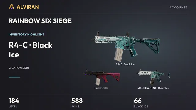 RAINBOW SIX SIEGE · Level 184 · Black Ice · R4-C, Crossfader, Black Ice · 416-C CARBINE