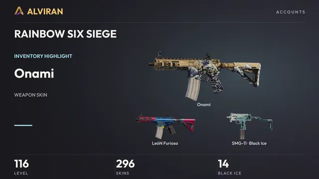 RAINBOW SIX SIEGE · Level 116 · Onami, LeóN Furioso, Black Ice · SMG-11