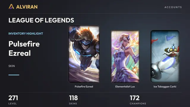 LEAGUE OF LEGENDS · Level 271 · Pulsefire Ezreal, Elementalist Lux, Ice Toboggan Corki