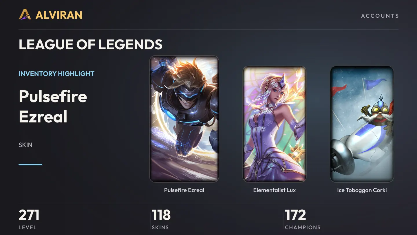 LEAGUE OF LEGENDS · Level 271 · Pulsefire Ezreal, Elementalist Lux, Ice Toboggan Corki