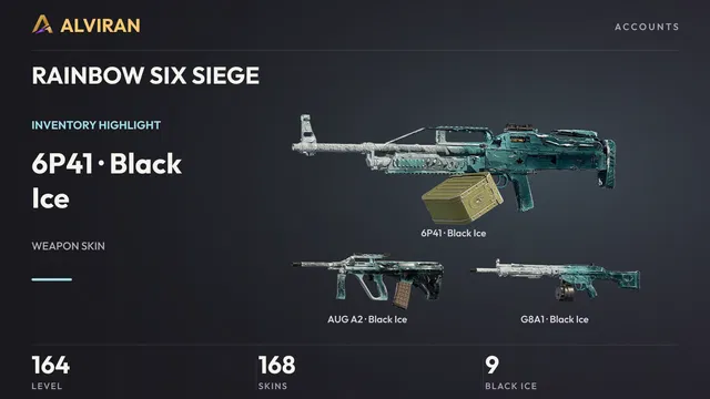 RAINBOW SIX SIEGE · Level 164 · Black Ice · 6P41, Black Ice · AUG A2, Black Ice · G8A1