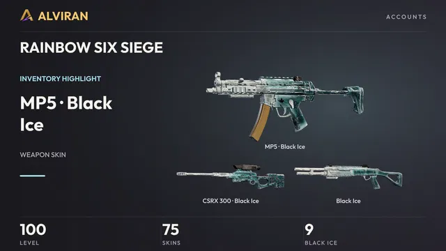 RAINBOW SIX SIEGE · Level 100 · Black Ice · MP5, Black Ice · CSRX 300, Black Ice