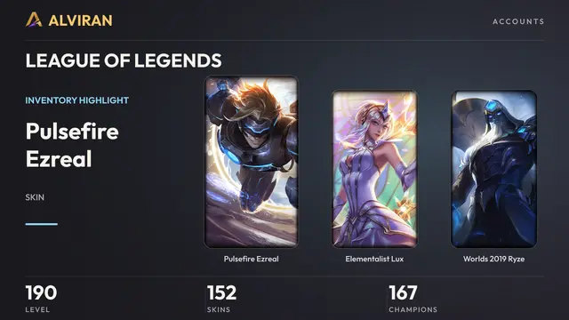 LEAGUE OF LEGENDS · Level 190 · Pulsefire Ezreal, Elementalist Lux, Worlds 2019 Ryze