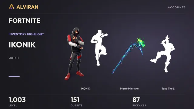 FORTNITE · Level 1003 · IKONIK, Merry Mint Axe, Take The L
