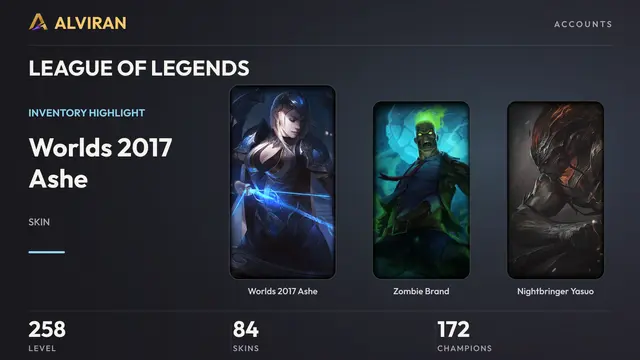 LEAGUE OF LEGENDS · Level 258 · Worlds 2017 Ashe, Zombie Brand, Nightbringer Yasuo
